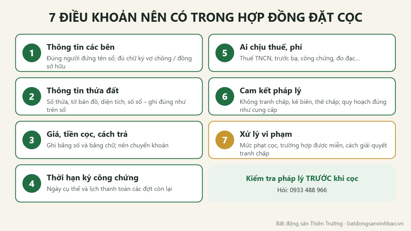 7 điều khoản nên có trong hợp đồng đặt cọc mua đất